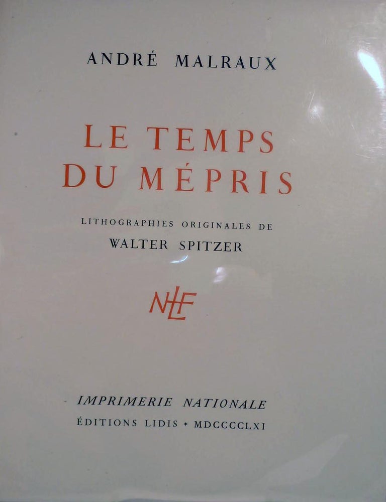 Item #18017 Le Temps Du Mepris. Andre Malraux.