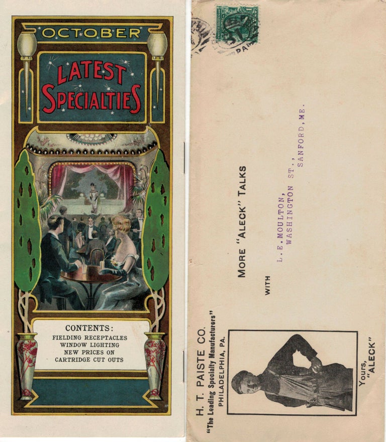 Item #20028 October 1906: Latest Specialties; Fielding Receptacles * Window Lighting * New Prices On Cartridge Cut Outs. Philadelphia. H. T. Paiste Co. Latest Specalties.