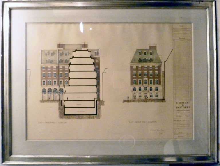 Item #21825 Architectural Drawing Framed: Bengal Court East Elevation. R. Seifert.