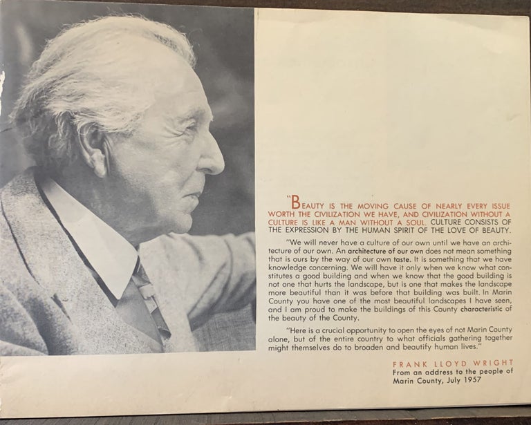 Item #22276 Frank Lloyd Wright From and address to the people of Marin County, July 1957. Frank Lloyd Wright, Ephemera.