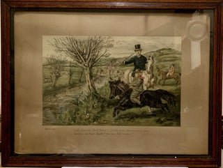 Item #22488 Hand Colored Proof Engraving Depicting Hunting Scene; Wood framed glass portrait with...